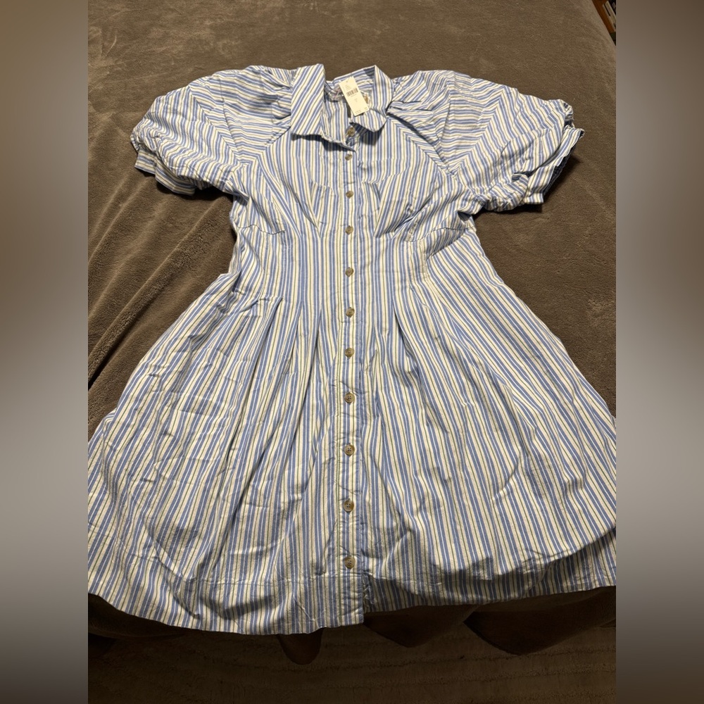 ✨ Anthropologie Puff-Sleeve Mini Shirt Dress Sz L - Picture 9 of 11